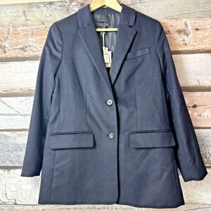 Talbots blazer womens 8 navy 60% wool 2 button lined Italian fabric NWT